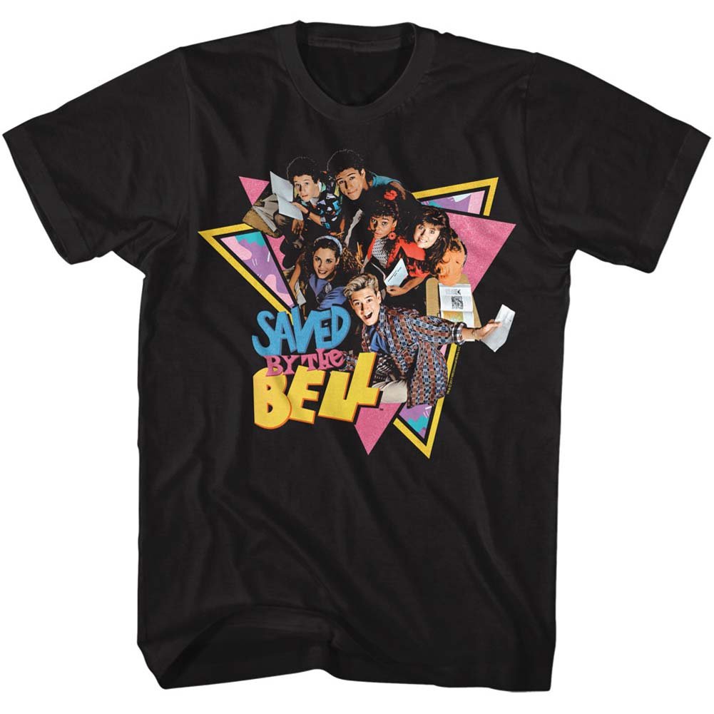American ClassicsSaved by The Bell 1980's Sitcom Group Triangles Black Adult T-Shirt Tee