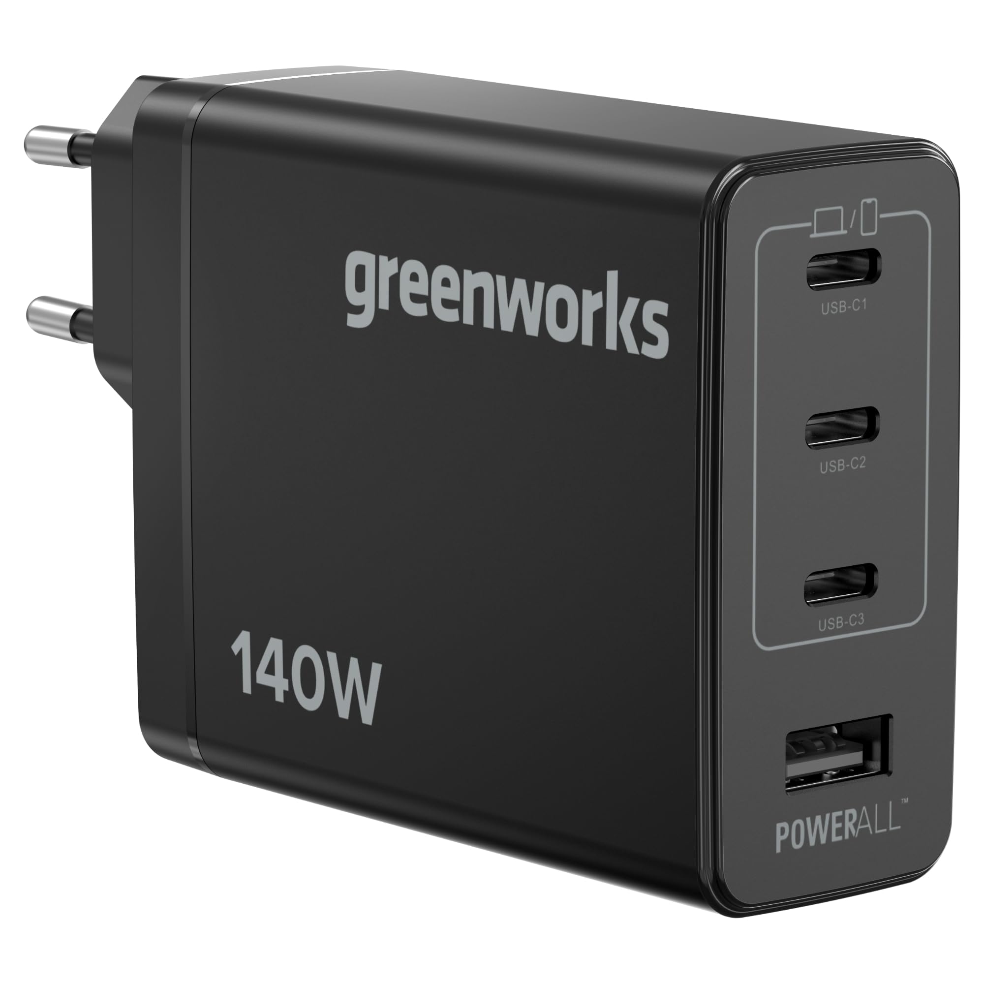 Greenworks Cargador USB C rápido 140 W Pod de 4 Puertos PPS, Fuente de alimentación compacta USB C para MacBook Pro/Air, iPad Pro, Galaxy S20, Note 20, iPhone 17 Pro MAX, Garantía de 3 años -AP140EA