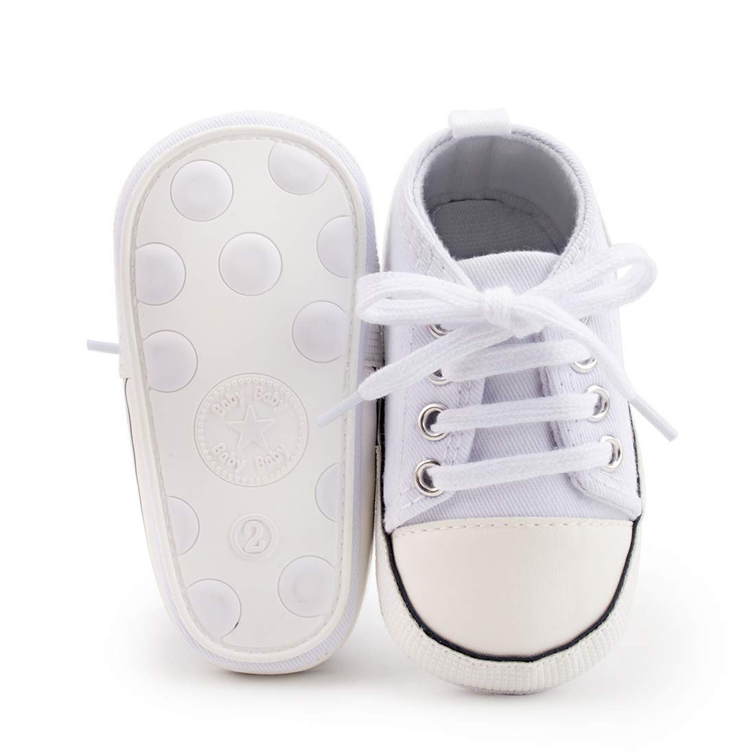 KIDSUNUnisex Baby Boy Girl Canvas Sneaker Soft Sole Infant Lace up Newborn Ankle Toddler First Walkers Crib Shoes