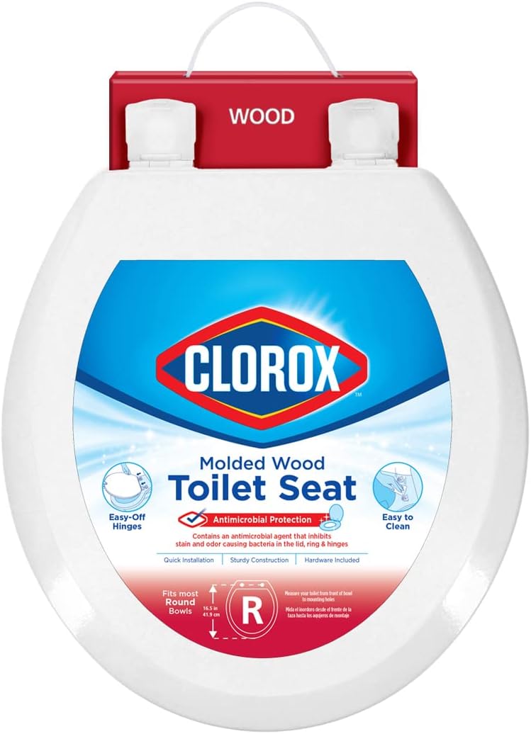 Clorox Antimicrobial Round Wood Toilet Seat with EasyOff Hinges