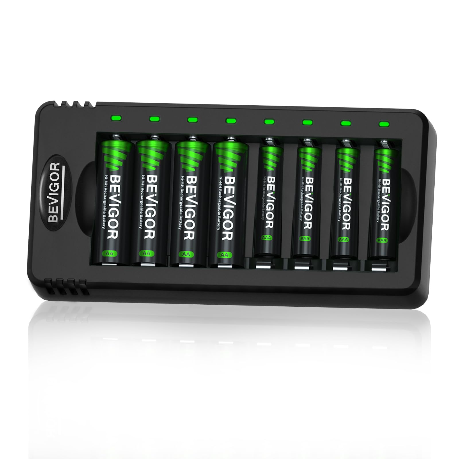 BEVIGOR Kit 4 AA Batteries with 4 AAA NiMH Rechargeable Batteries with Charger, Quick Charge