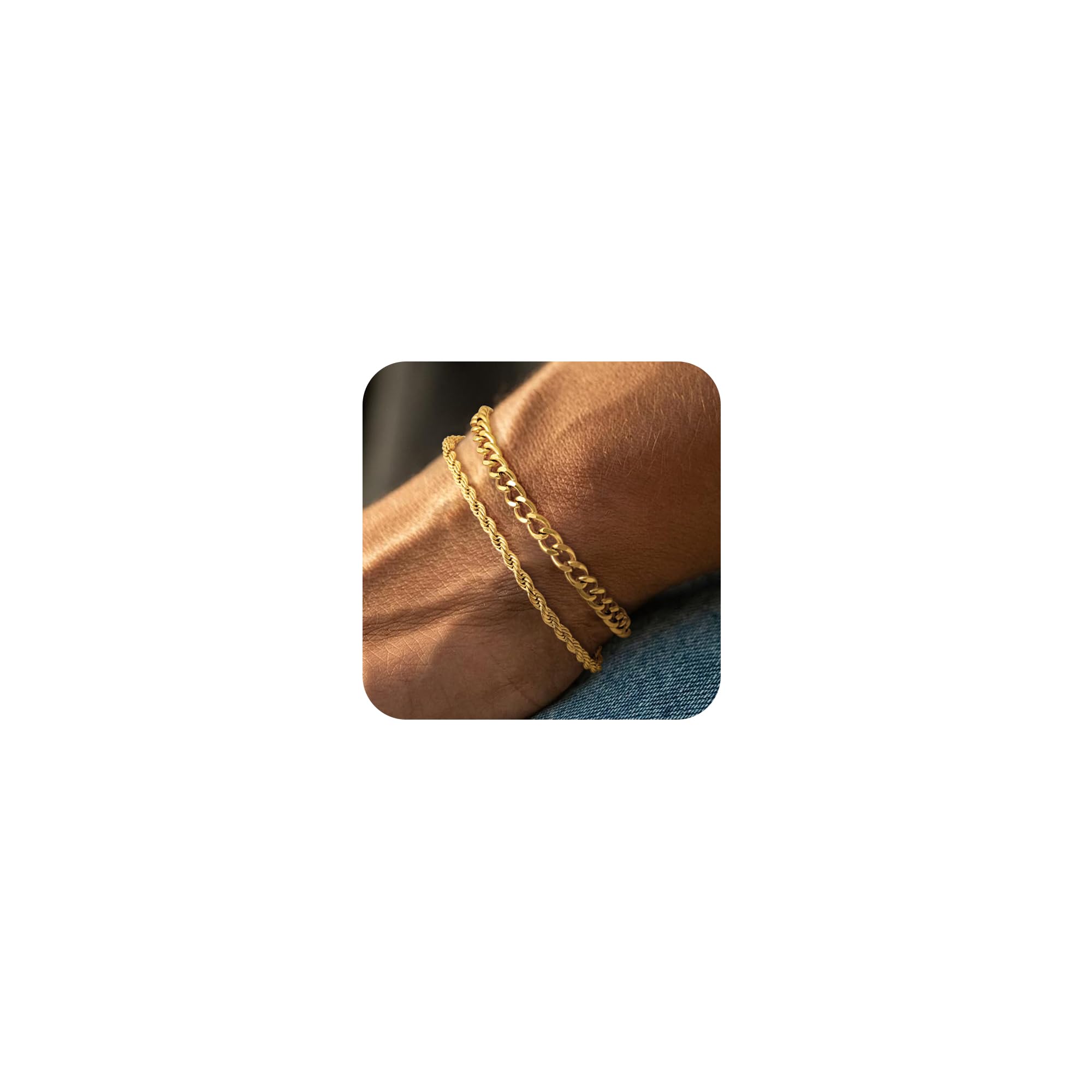 Mens Bracelet, 14K Gold Plated/Streling Silver Bracelets for Men Layered Cuban Rope Chain Bracelets 3mm/5mm Dainty Bracelets for Mens 6.5-9 Inches Gold/Silver Jewelry for Men Gifts