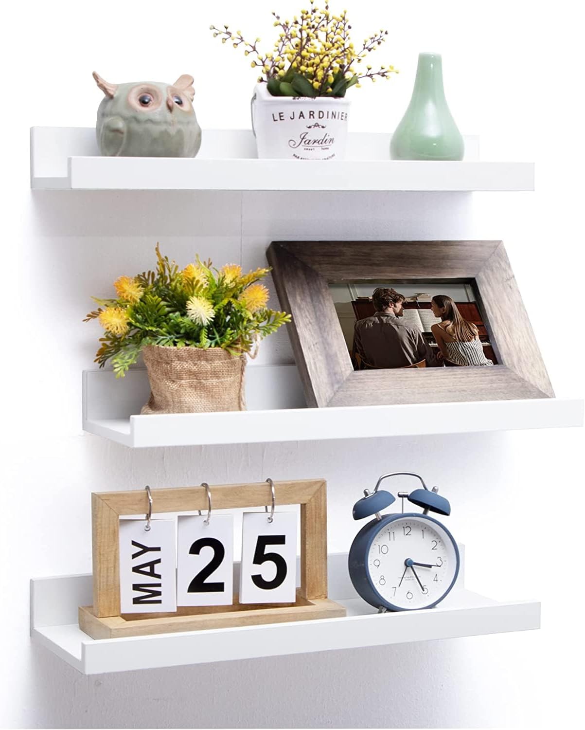 UHUD Crafts 3-Pack Engineered Wood Floating Wall Shelf, Modern Style, Wall Mounted Book Shelf, Picture Ledge, Decorative Shelf for Living Room, Office, Bedroom, Bathroom - White