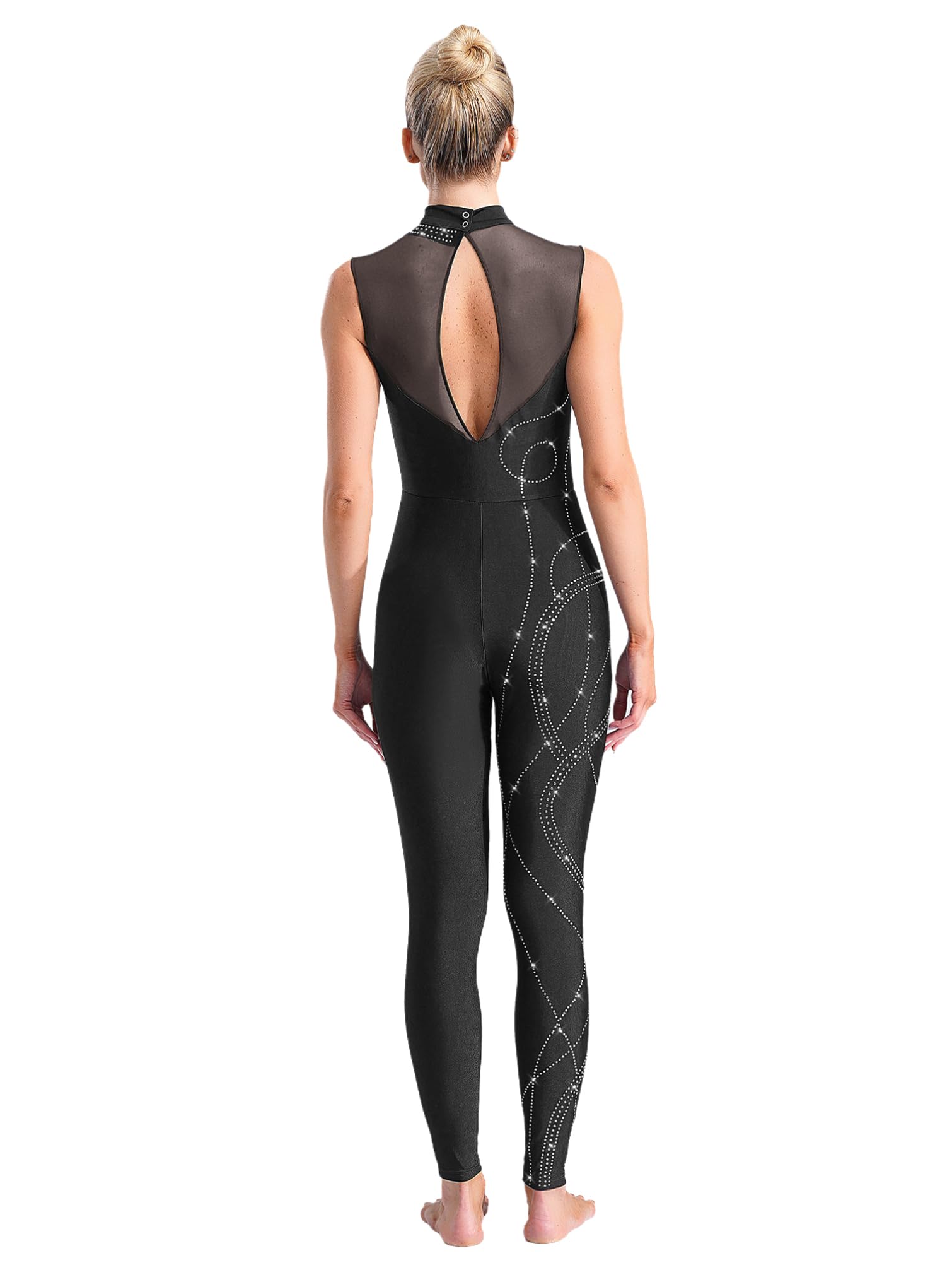 TiaoBug Maillot De Danza Ballet Mujer Body De Malla Transparente Sin Mangas Jumpsuit Deportivo Ropa Para Gimnasio Fitness