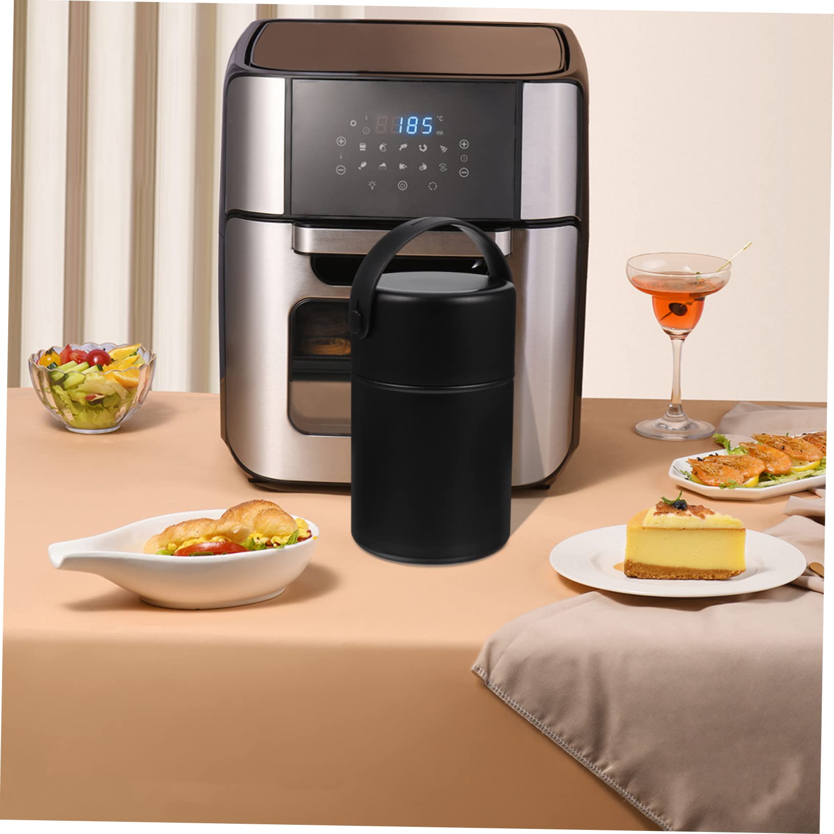 Contenedor de alimentos aislado de acero inoxidable de 850 ml, doble pared con cierre hermético, amplio diseño negro para adultos, ideal para almacenamiento de comidas calientes al aire libre