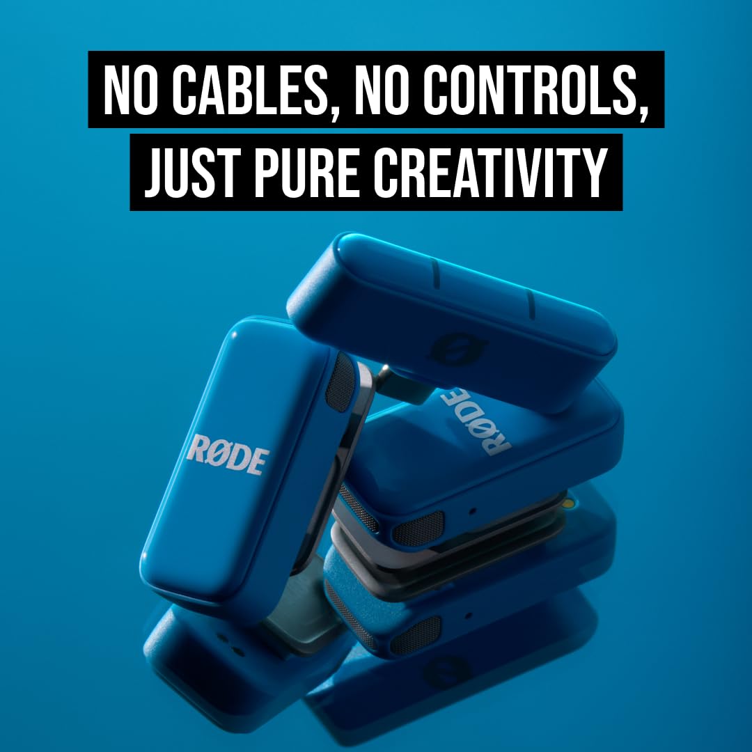 RØDE Wireless Micro - Microfono wireless compatto, due microfoni con custodia di ricarica per la creazione di contenuti su smartphone - USB-C, Blu