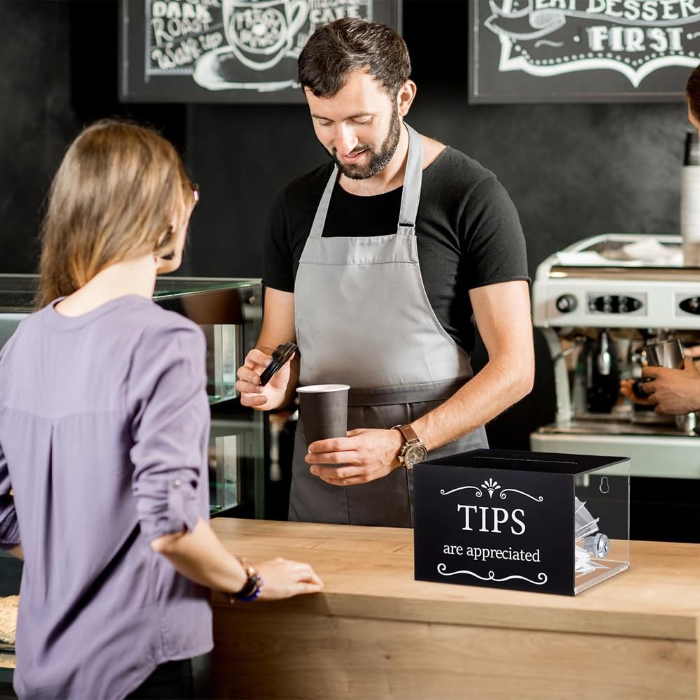DECHOUS Boîte à Pourboires Verrouillable – Pot à Dons Avec Serrure – Pour Bar, Restaurant, Collecte De Fonds – Transparent