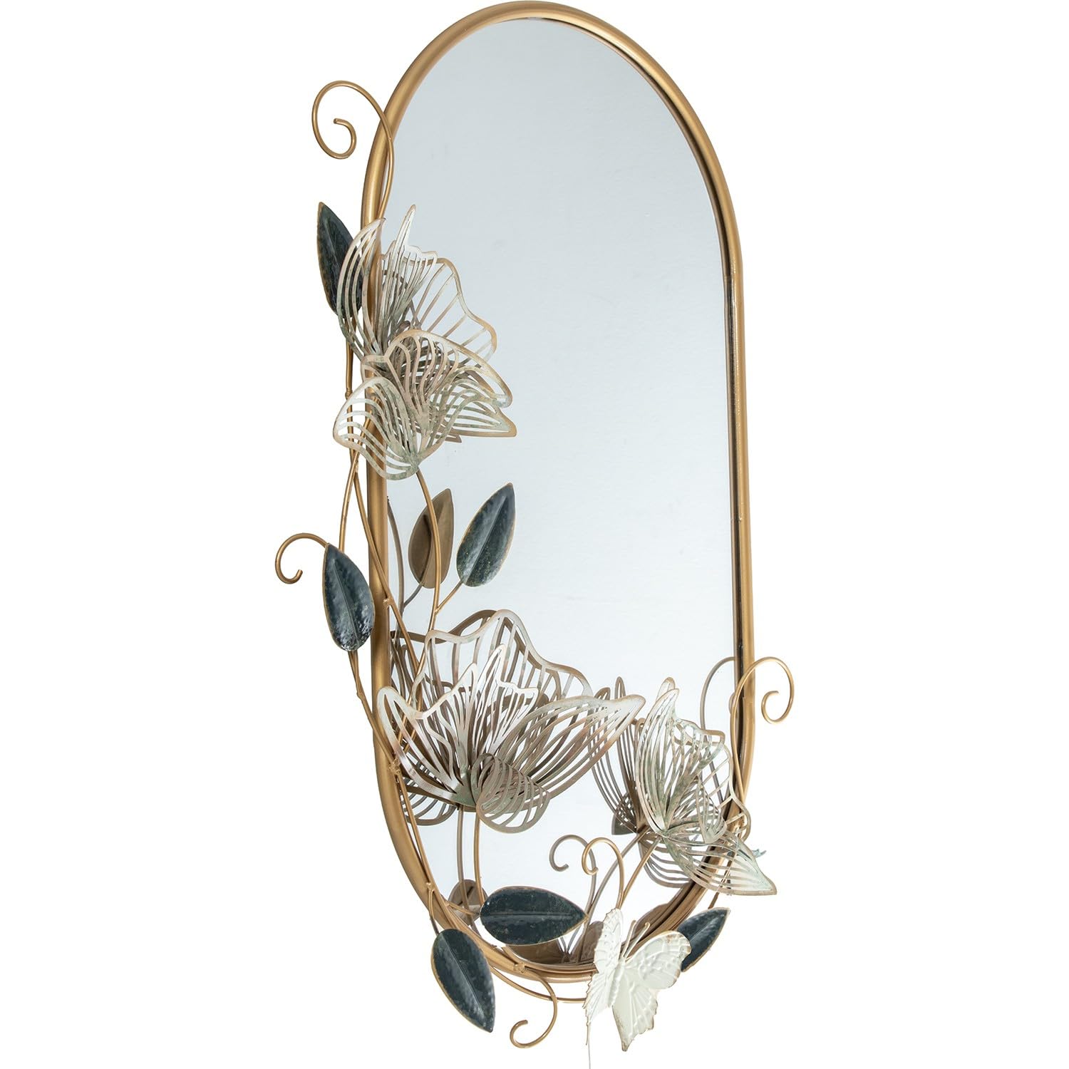 Espejo de pared en Metal con Flores y mariposas en Dorado 7.5x58x81 cm
