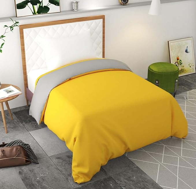 Maysha Cover Single Bed with Zipper Blanket Cover/Quilt Cover/Comforter Cover/Duvet Cover Single Bed Size Microfiber Comforter Cover (Yellow-Grey)
