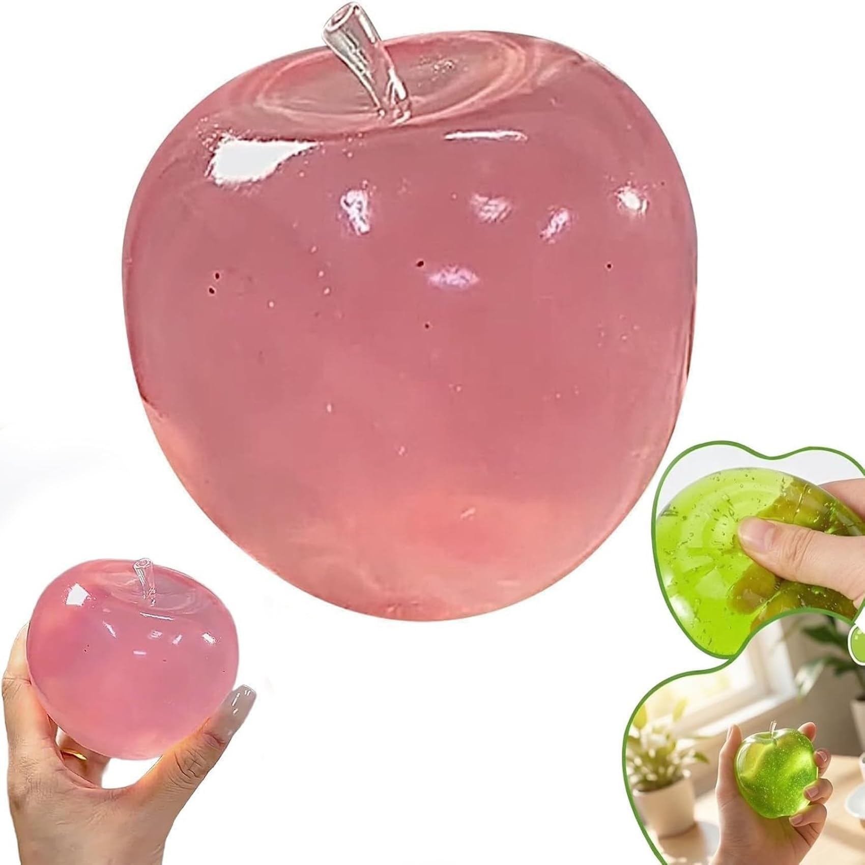 Green Apple Squishy Stress Ball Fidget Toy, Apples Squishys Stress Ball, Slushy Apples Zero Bounce-Back Squishy Fidget Toy, Calming Anxieties Sensory For Office Home Travel (Pink)