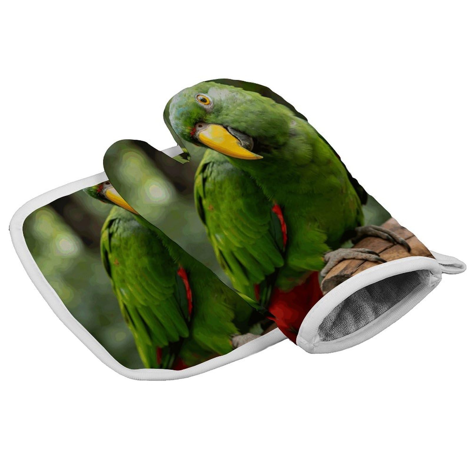 Fodpand Style Green Feathers Fixed Their Gaze Oven Mitt Set With Lanyard, Cooking Mitt, Protective Thermal Insulation,Kitchen Mitt For Baking, Cooking, Grilling, Microwave