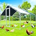 Large Metal Chicken Coop, Chicken Runs for Yard with Cover Walk-in Poultry Cage for 10 20 Chickens, Chicken Pen Duck Coop with Water-Resident Top and Feeding Door, Spire Hen House 12.8Lx9.84Wx6.6H FT