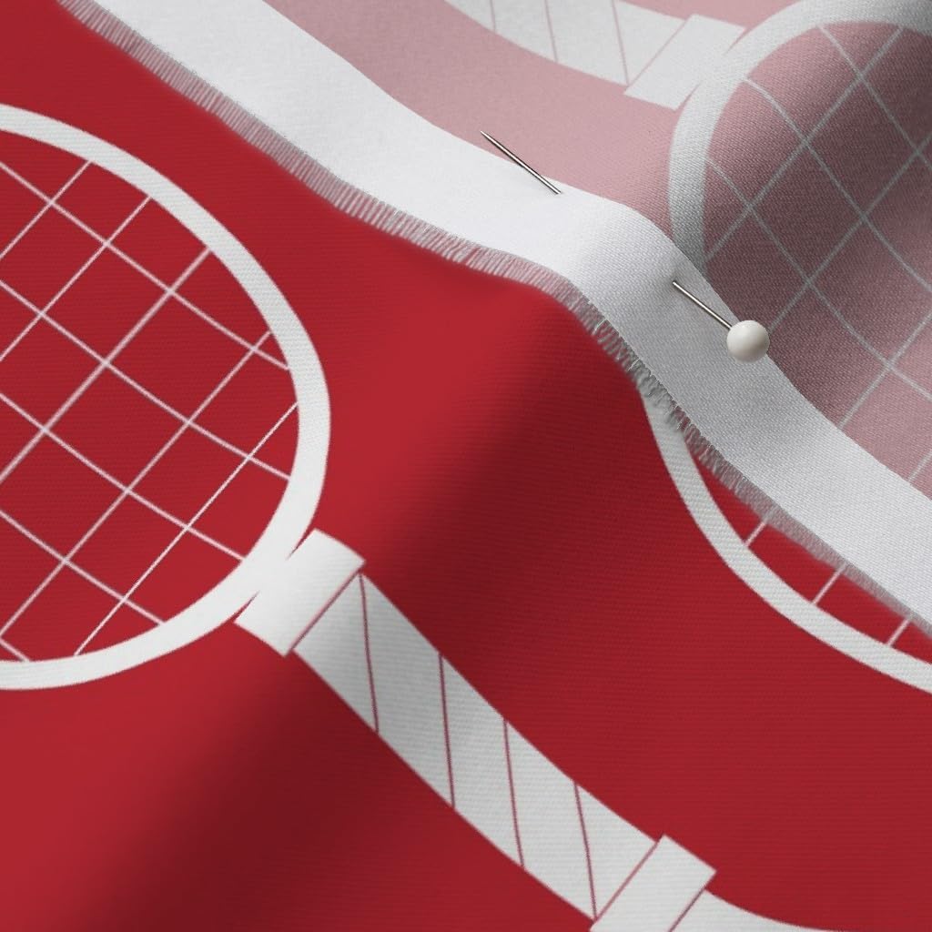 Spoonflower Fabric - Red Tennis Racket Whimsical Printed on Organic Cotton Sateen Fabric by The Yard - Sewing Quilting Apparel Home Decor