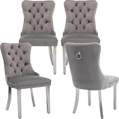 Miniatura 43 de Juego de 2 sillas de comedor modernas de mediados de siglo, sillas de cocina tapizadas en terciopelo color azul marino, sillas para cocina y 042