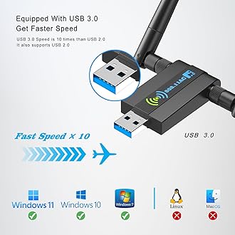 Wireless USB WiFi Adapter for PC: 1300Mbps WiFi USB, 802.11AC WiFi Adapter for Desktop PC, Dual Band WiFi Dongle Wireless Adapter for Windows11/10/8/7/Vista/XP, USB Computer Network Adapters