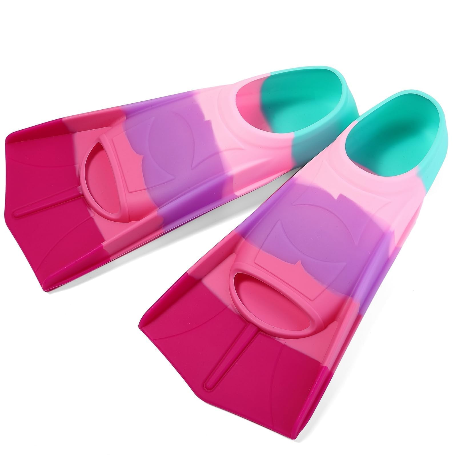 Foyinbet Kids Swim Fins,Short Kids Fins Youth Swimming Flippers for Lap Swimming Training for Children Girls Boys Beginners: Green / Dark Red / Pink / Light Purple XS ( US Kids 12-1 )