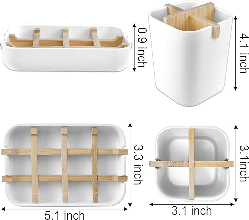 Miniatura 2 de Juego de soportes para cepillos de dientes y jabonera, soporte para cepillos de dientes con 4 ranuras, bandeja de jabón de plástico para ducha,