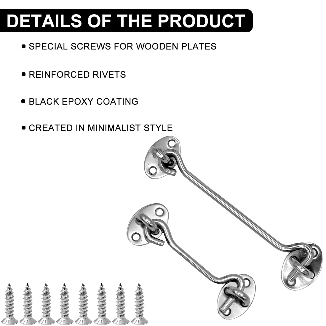 LICQIC 2 Pcs Cabin Hook, Gate Latch Hook, Stainless Steel Eye Latch for Garage Shed Door, Window, Silver, 100 mm / 4 in - Image 3