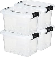 Vista 1 de Sadnyy Paquete de 4 cajas de almacenamiento de plástico transparente apilables de plástico con tapas de pestillo y ruedas, cajas grandes