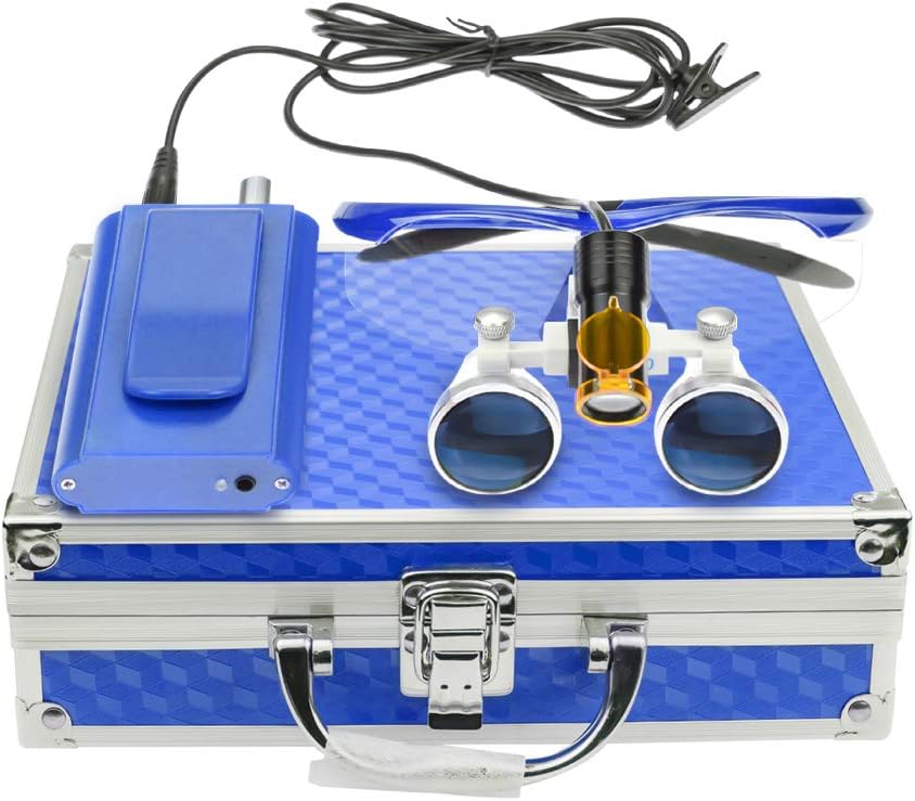 3.5x420 Loupes Magnifier Magnification Binocular 5W Headlamp Belt Clip Type Case (Blue)