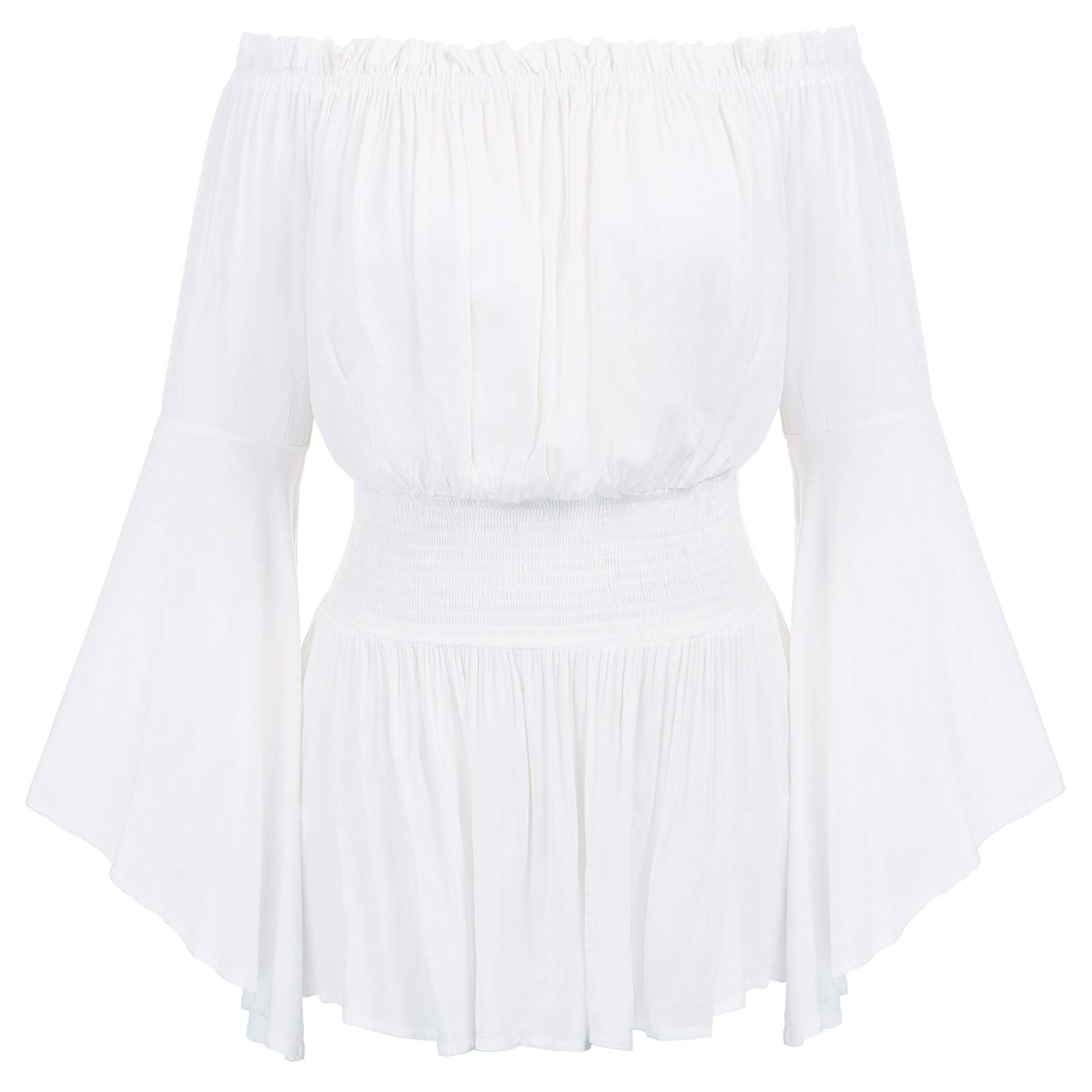 Hanna NikoleWomens Plus Size Renaissance Blouse Off Shoulder Trumpet Sleeve Peasant Tops