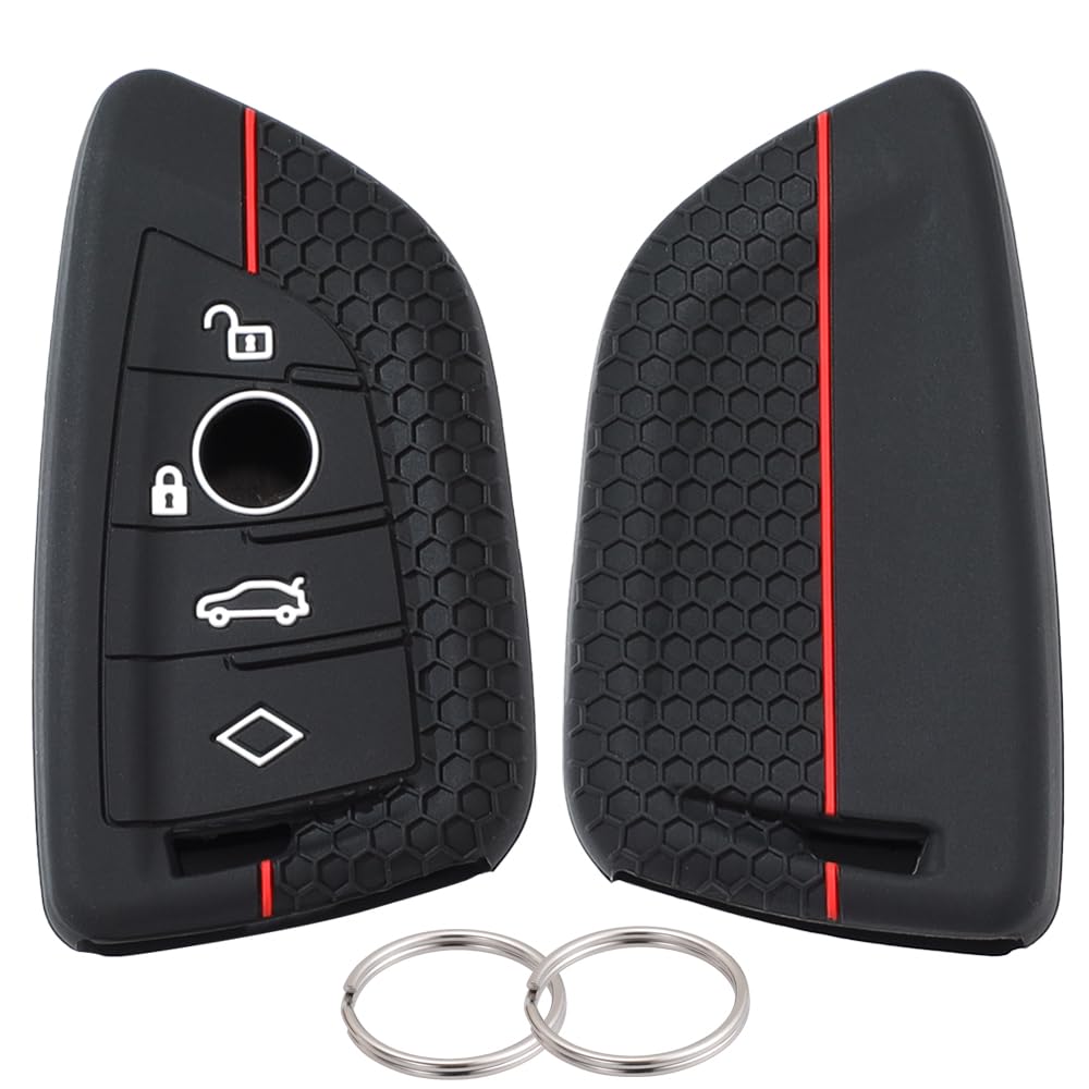 Lcyam Silicone Key Fob Cover Case 4 Buttons Fits for BMW X1 X2 X3 X5 540I 750I BMW 3 Series (Pack of 2)