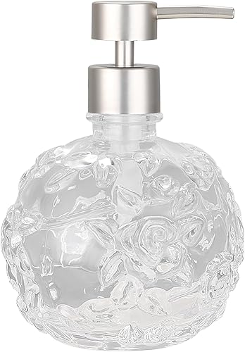 Dispensador de jabón de vidrio floral transparente, dispensador de jabón recargable para baño, cocina y encimera, diseño elegante y duradero,