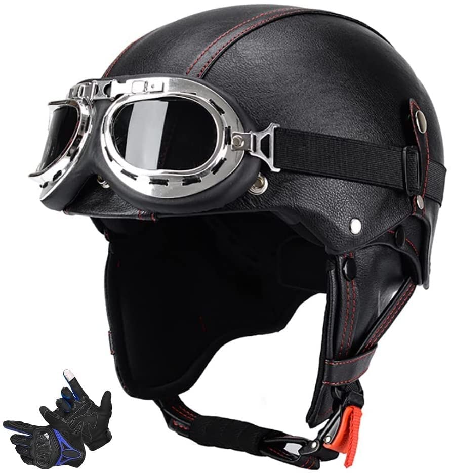 Open Motorbike Helmet with Goggles DOT Approved Retro
