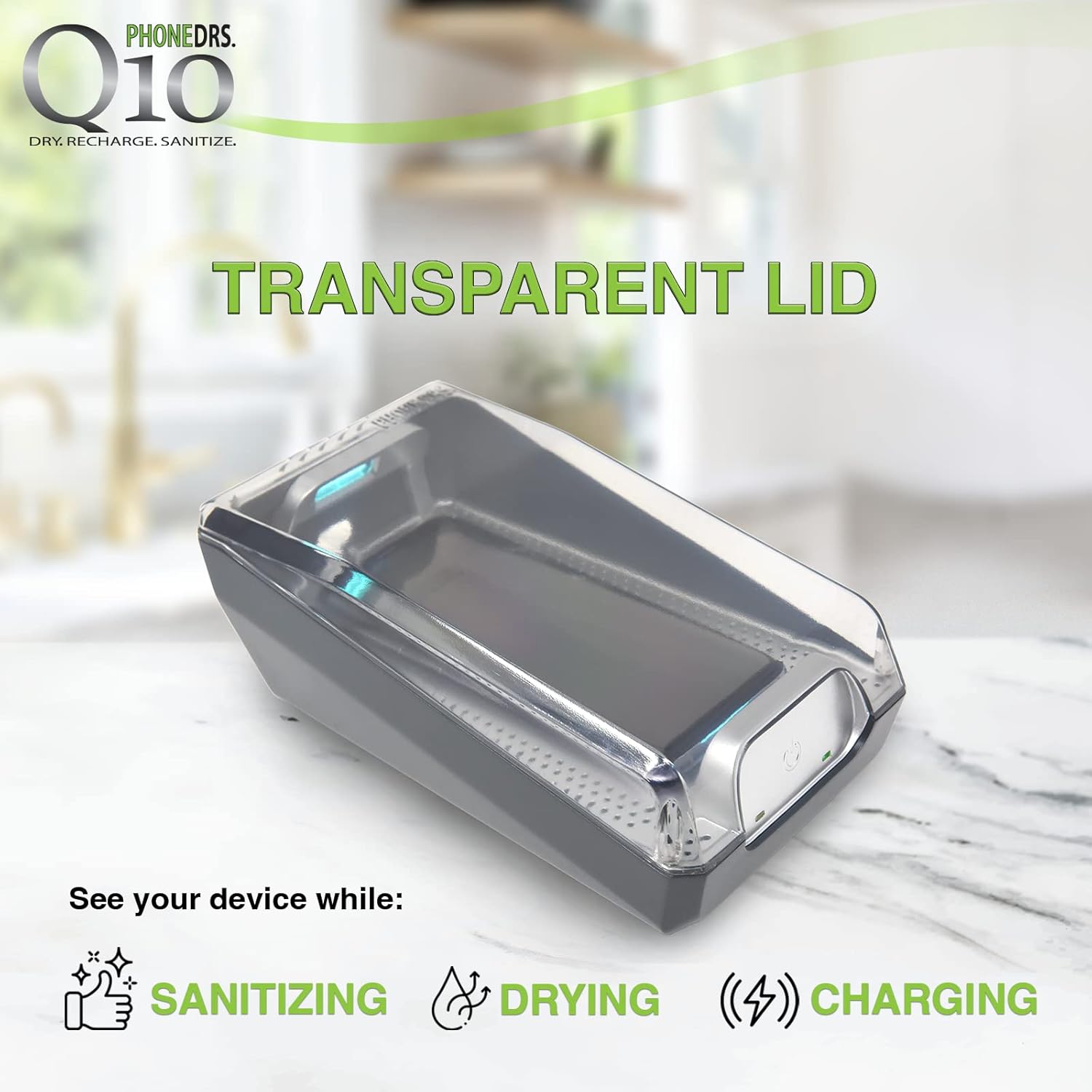 Q10 UV-C Cell Phone Sanitizer with Dryer and Qi Wireless Charging | Cleans, Dries and Charges All Phones