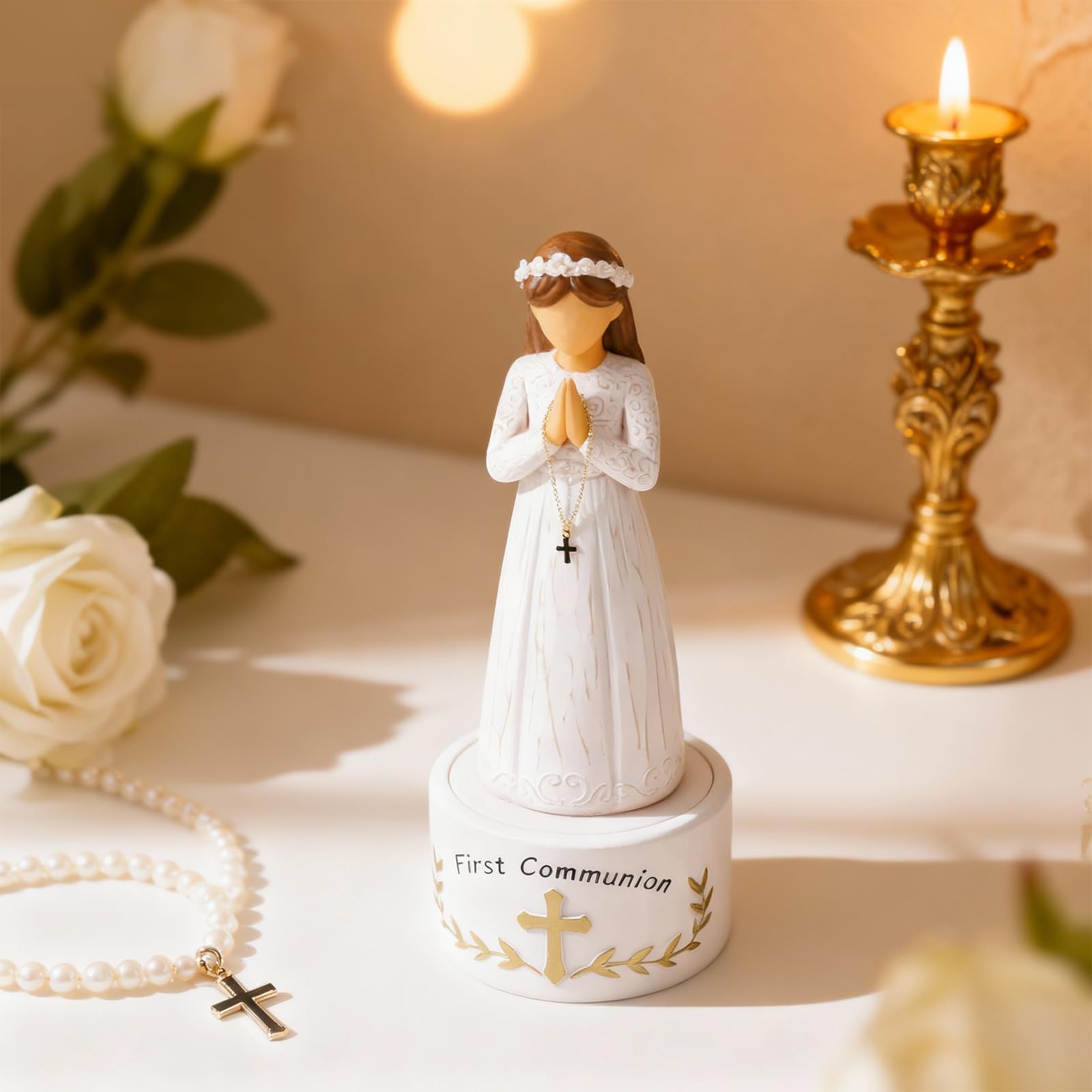 First Communion Gift for Girls—8.3'' First Holy Communion Girl Figurine with Keepsake Box, Thoughtful Catholic Gift for Daughter, Granddaughter, or Goddaughter, Meaningful Christian Present