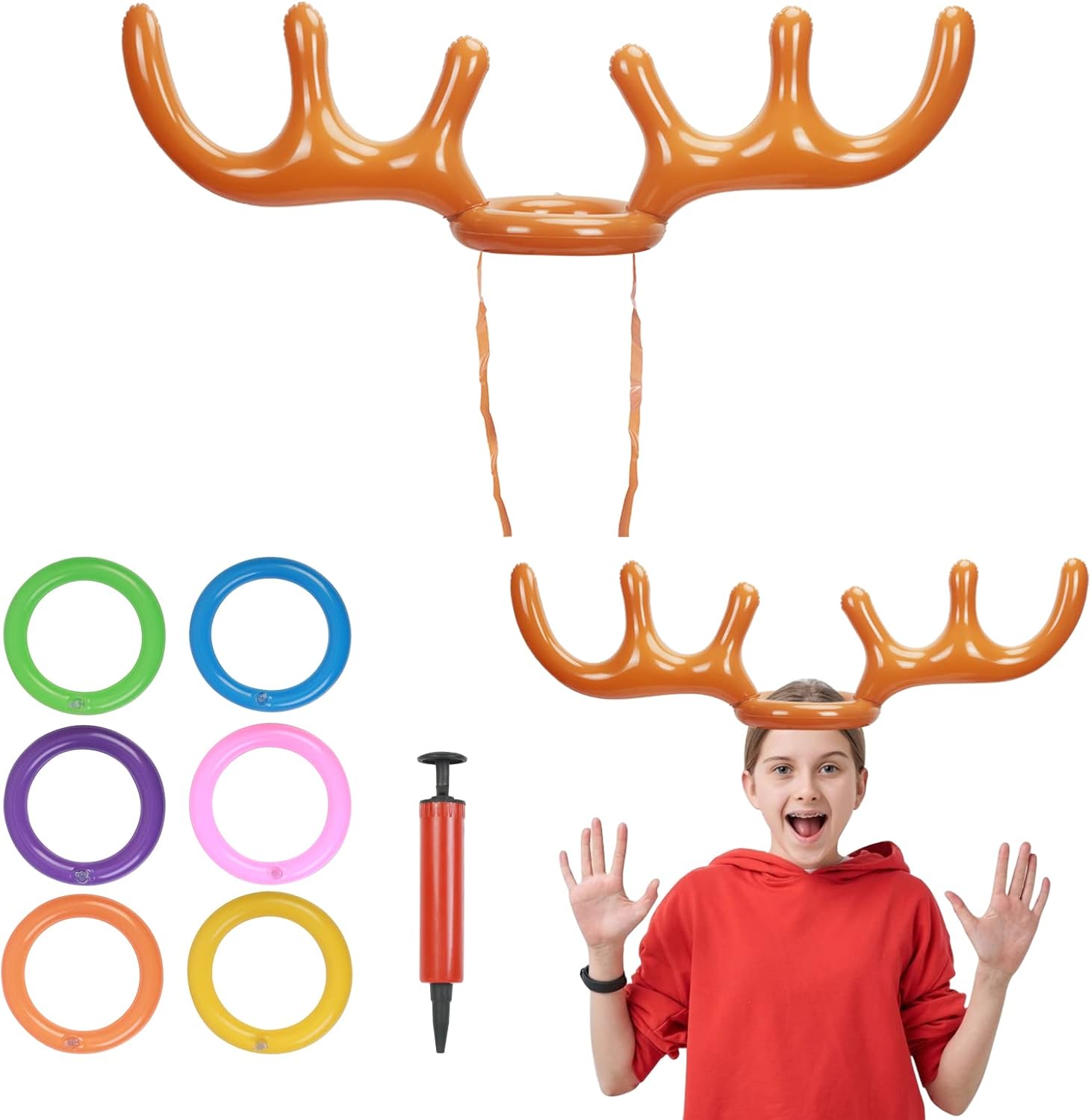 Inflatable Reindeer Antler Hat,ZERHOK Christmas Inflate Toss Toy Antler