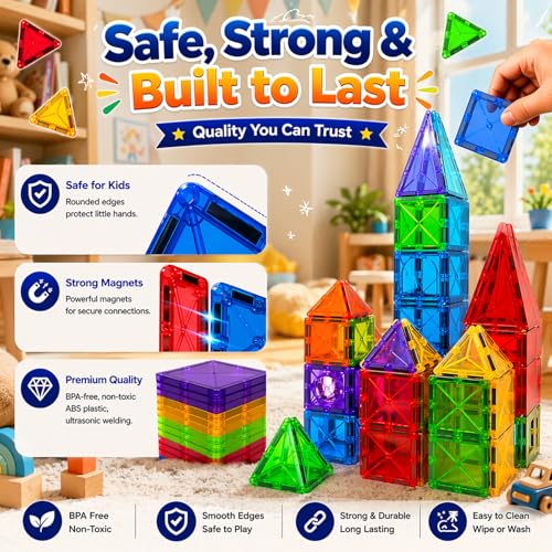 Image of LATI 130-Piece Magnetic Tiles Building Toy Large Set for Kids,Magnetic Building Blocks Construction Set,Open-Ended Play STEM Educational Toy,Compatible with Other Brands,Gift for Boys & Girls Ages 3-8