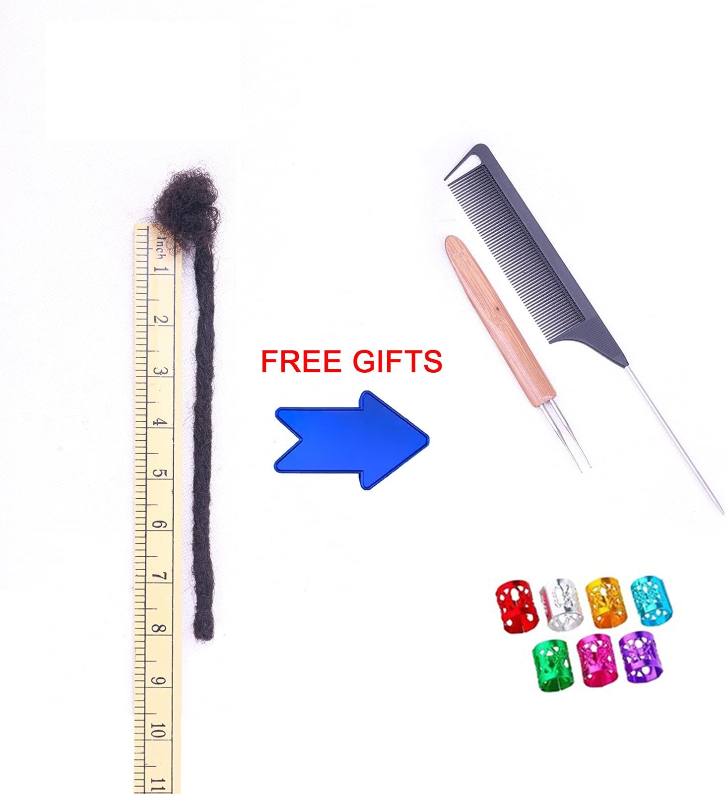 ADIASAI 0.4cm and 0.6cm Width 4-16 Inch 10-100 Strands Options 100% Human Hair Dreadlock Extensions for Men Women Kids Full Handmade Human Loc Extensions with Needle and Comb(0.4cm, 8inch, 10Strands)