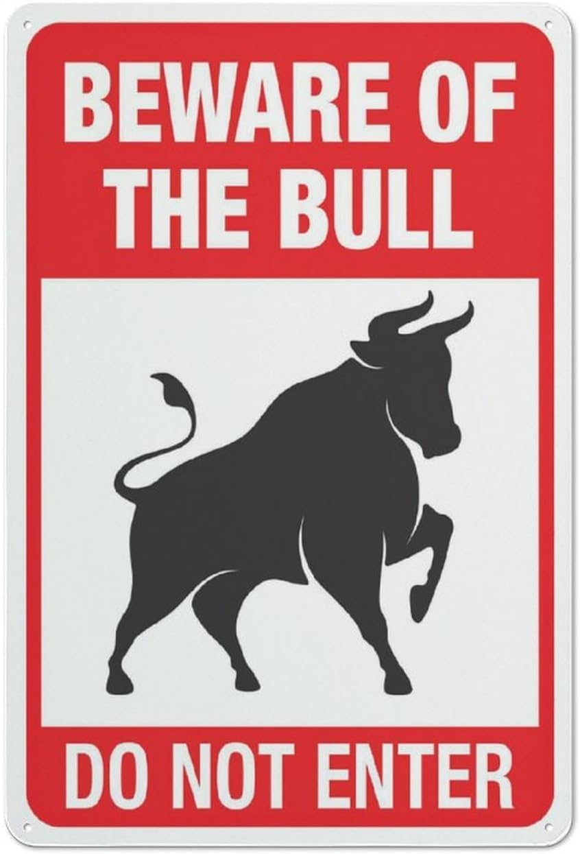 Beware of The Bull Do Not Enter Rust Free Aluminum Sign - UV Printed, Weatherproof Decor with Pre-Drilled Holes for Home, Farm - 12x8 Inch​