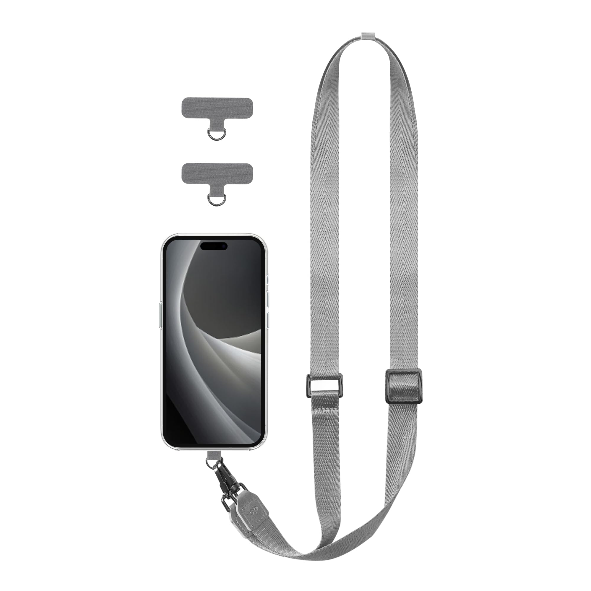 Ekax Grey (2-Piece Clip Set) Adjustable Nylon Phone Lanyard With Pu Leather Patch, Detachable Crossbody Lanyard, For Most Smartphones Cases, Keychain, Camera, Multi-Use Strap (Grey (2-Piece Clip Set))