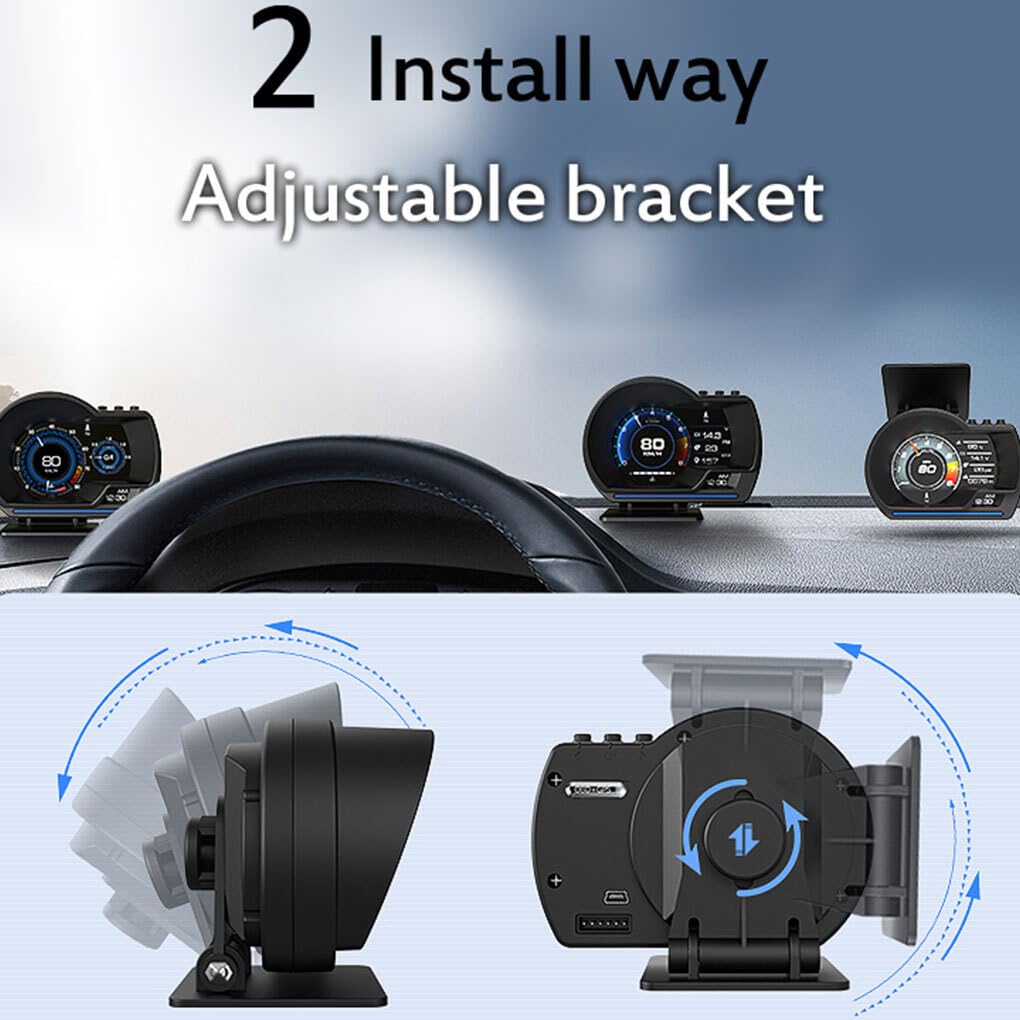 QOKLIYUI Pantalla HUD Head Up para coche, odómetro, velocímetro, pantalla Hud Head Up para coche, OBD y, medidor inteligente profesional preciso