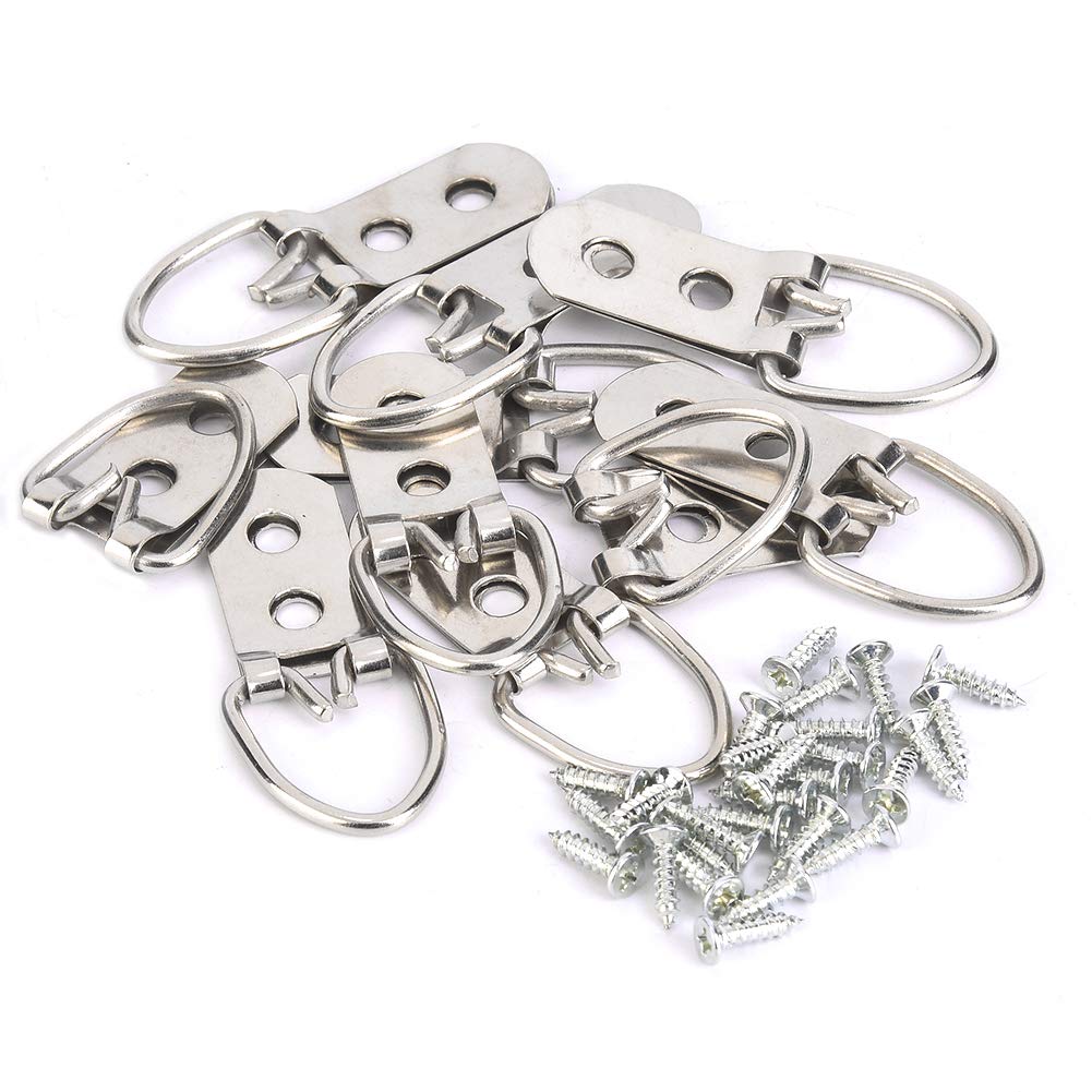 50 Sets Picture Hangers Kit with Screws, D Ring Picture Hangers Picture Frames Double Holes Clasp Picture Hanging Hardware Picture Hooks Picture Hang Solutions for Clock, Paintings (A)