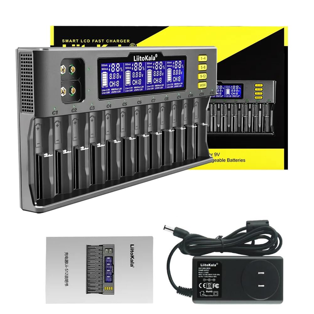 新品！リチウム電池12本充電器・アダプター付・Liitokala Lii-s12 Amazon | lii-S12 12 リチウム充電器 電池充電器 スロットLCD