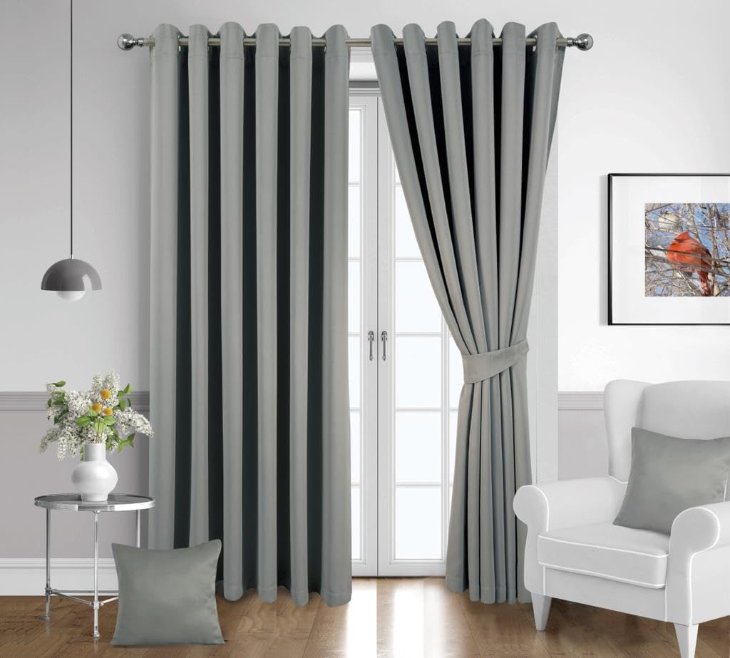 London Dream Eyelet Blackout Curtains For Bedroom Including 2 Cushion Covers, Thermal Insulated Ring Top Window Treatments Curtain Pairs For Living Room (90 X 72 Inches, Charcoal Grey)