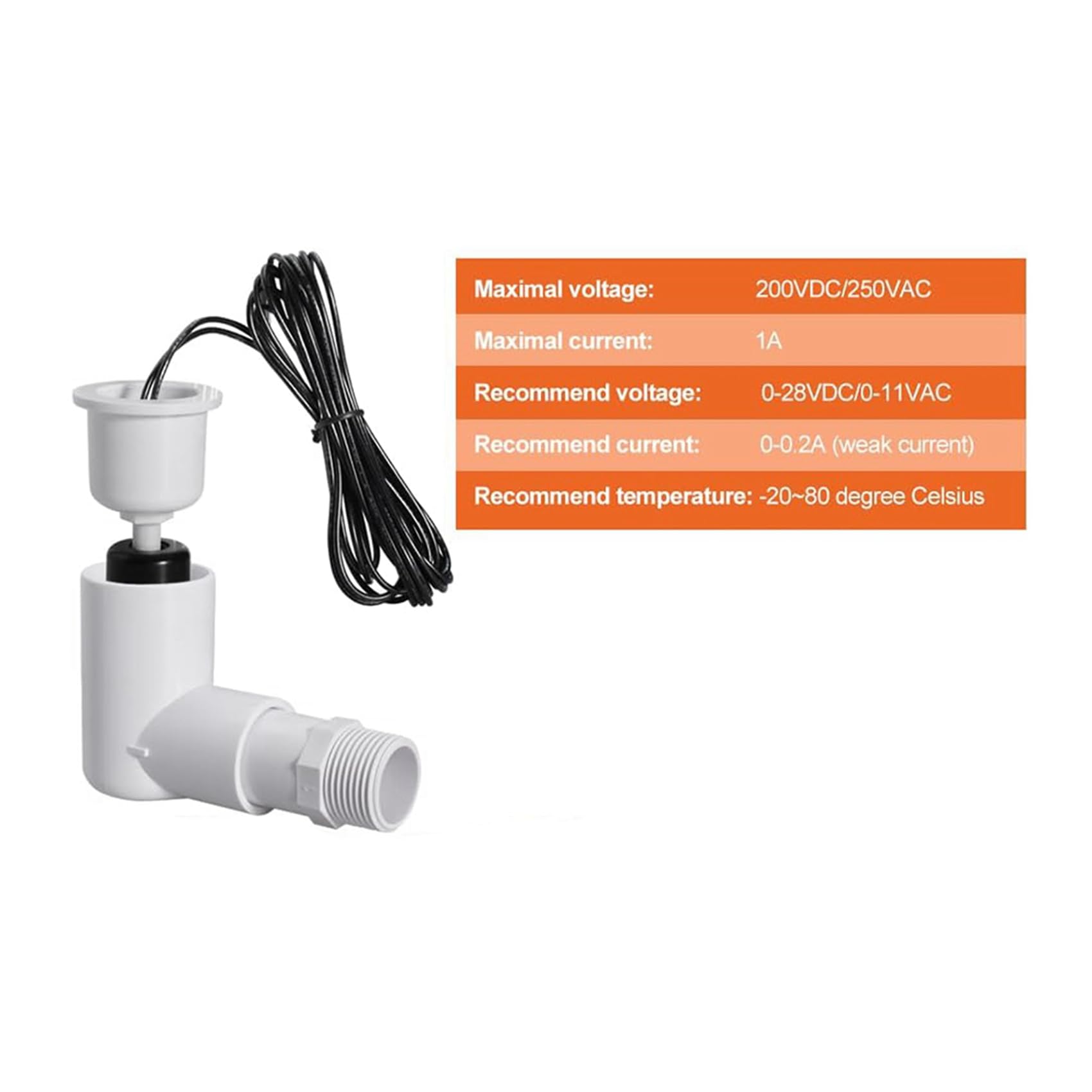 10X Interruptor de Flotador SS2 en Forma de L con Adaptador de 3/4 de Pulgada y Cable de 6 Pies Interruptor de Flotador de Agua
