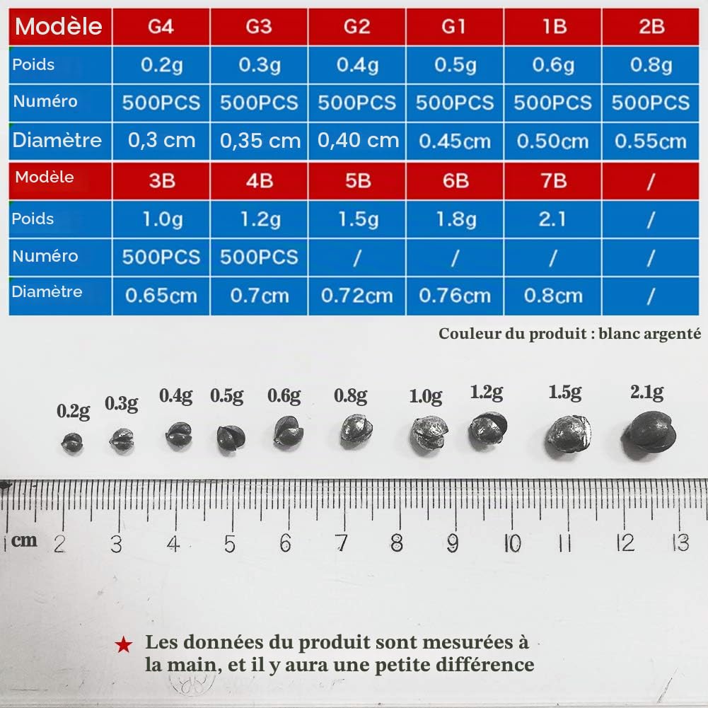 Lot de 500 Plombs de Pêche Amovibles Blanc Argenté