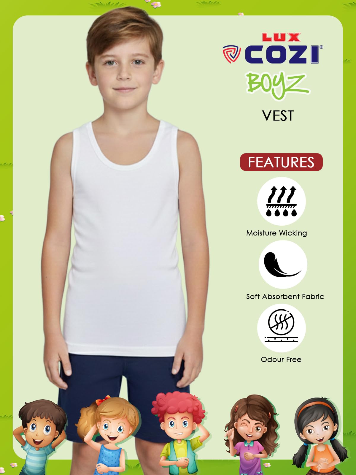 Lux Cozi Boys White Cotton Vest Pack of 9 (Size : 9-10 Years) 1