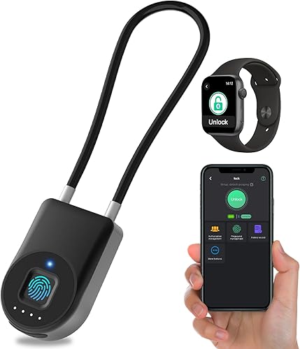Eseesmart - Candado de cable de huellas dactilares, grillete largo con control de aplicación, cerradura de gabinete, cerradura de equipaje, candado