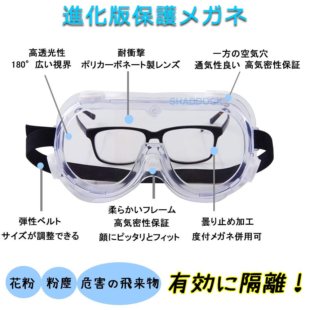 Amazon | [SHADDOCK] ゴーグル 作業ゴーグル 柔か 超快適 花粉症 保護