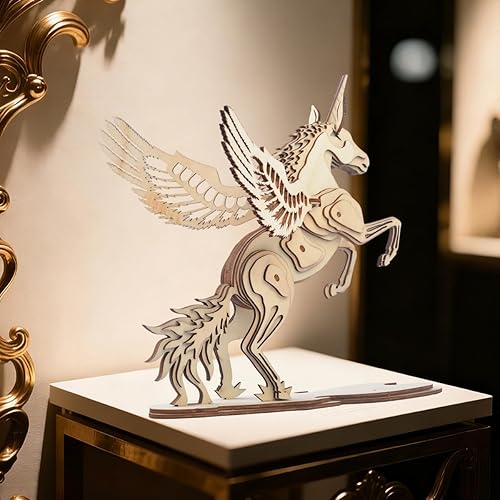 Miniatura 2 de Rompecabezas de madera 3D con grabado láser de animales, kit de construcción seguro para adultos, modelos mecánicos 3D de unicornio para