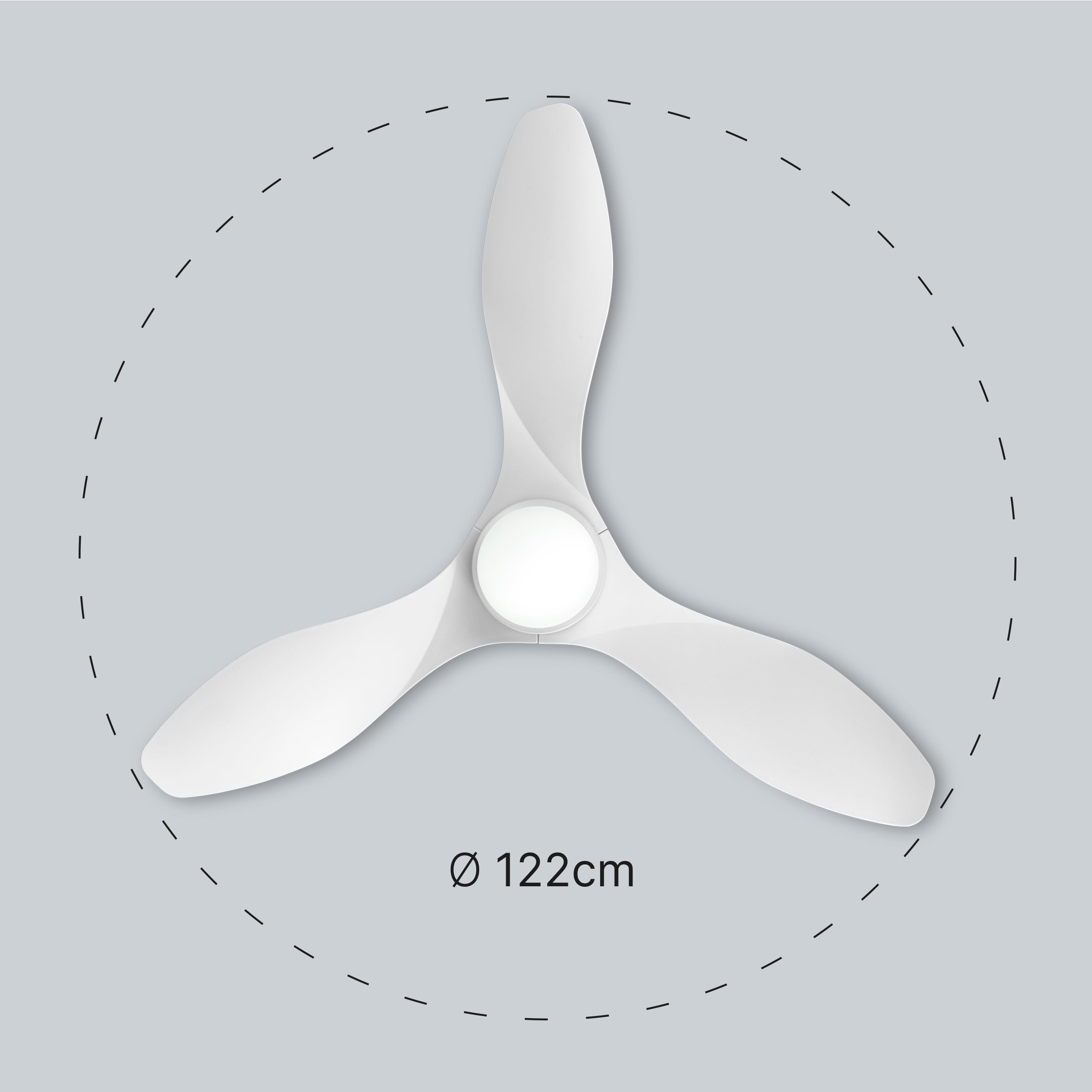 Ufesa Bután Ventilador de Techo con Luz, 30W, 6 Velocidades, Ultra Silencioso, 3 Aspas de 122cm, Función Verano - Invierno, Temporizador 8h, 3 Niveles Luz, Mando a Distancia, Blanco