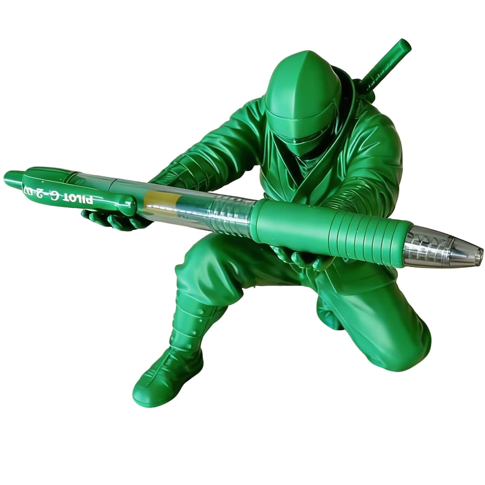Ninja Warrior Pen Holder with Sword and Weapon Accessories – Ninja Pen Holder for Desk, Samurai Desk Organizer Figurine for Office, Home, Classroom (Green)