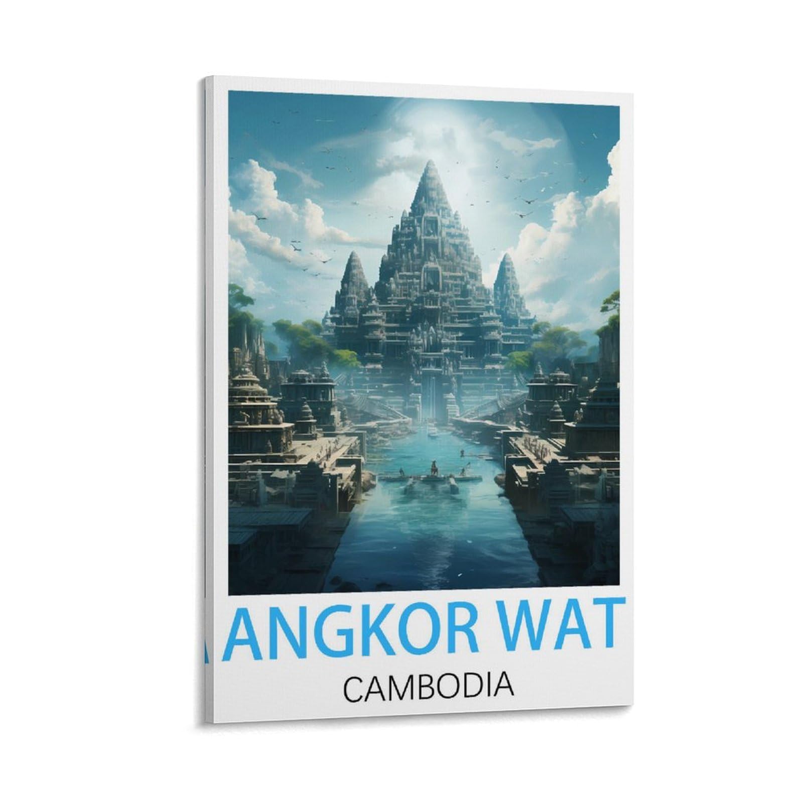 KmoNo Angkor Wat Cambodia Vintage Travel Poster 12x18inch(30x45cm) Wall Decor Painting Canvas Wall Art Living Room Poster Bedroom, Frame-style