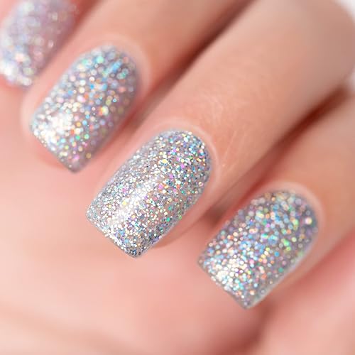 Miniatura 2 de RARJSM Esmalte de uñas de gel con purpurina plateada brillante iridiscente con purpurina, 0.5 onzas líquidas, efecto holográfico de arco iris,