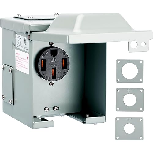 RVGUARD 50 Amp 125/250 Volt RV/EV Power Outlet Box, Enclosed Lockable Weatherproof Outdoor Electrical NEMA 14-50R Receptacle Panel, ETL Listed